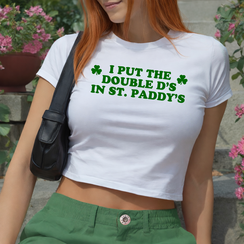 St. Paddy's 'I Put The Double D's In St. Paddy's' Women's Baby Tee – Funny Shamrock St. Patrick's Day Shirt
