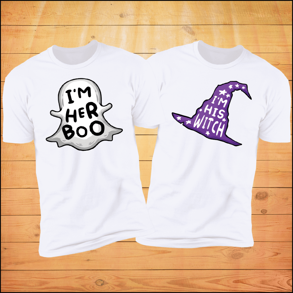 I'm Here Boo &amp; I'm His Witch Halloween Couples Shirts