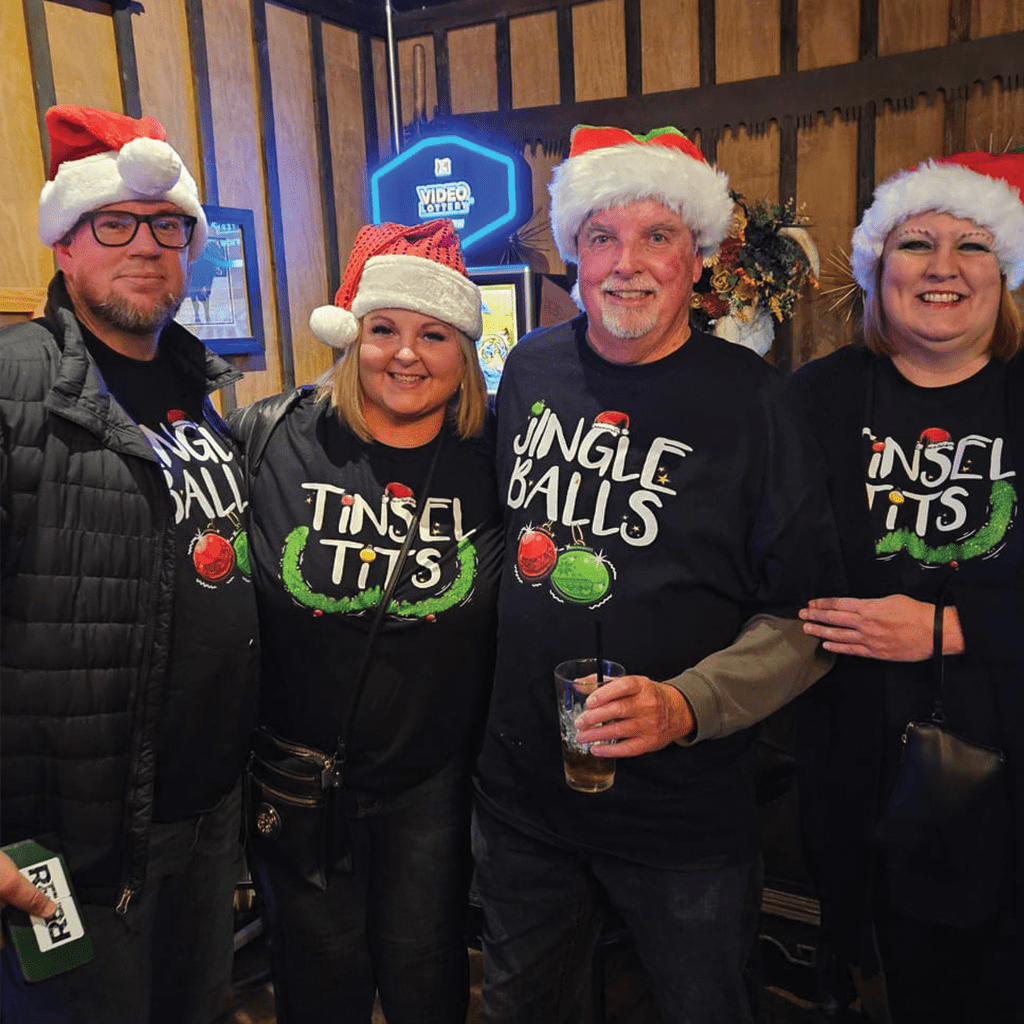 Tinsel Tits + Jingle Balls | Matching Couples Tees (Black 2-Pack)